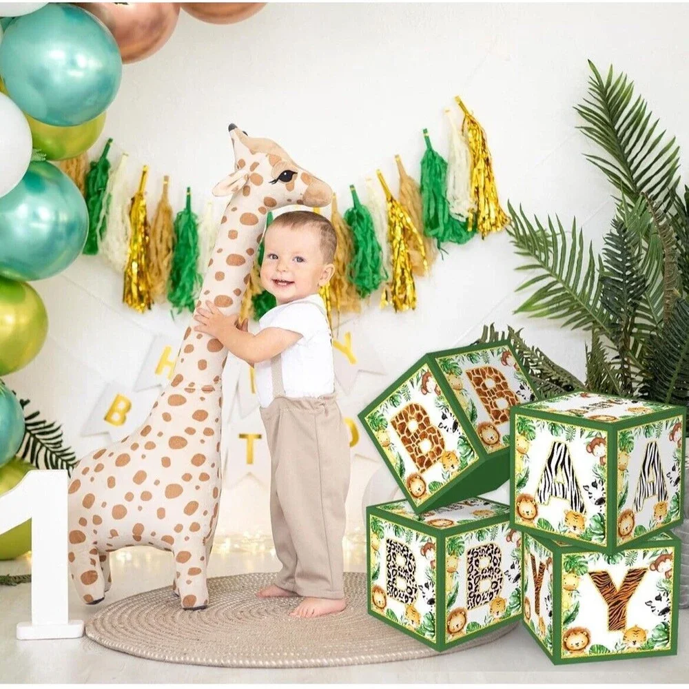 Bessmoso Jungle Baby Shower Blocks - 4‎ And Latex Balloons